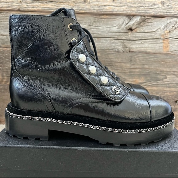 CHANEL Pearl Combat Boots - Black - Size 38 (US 8) - Picture 1 of 16
